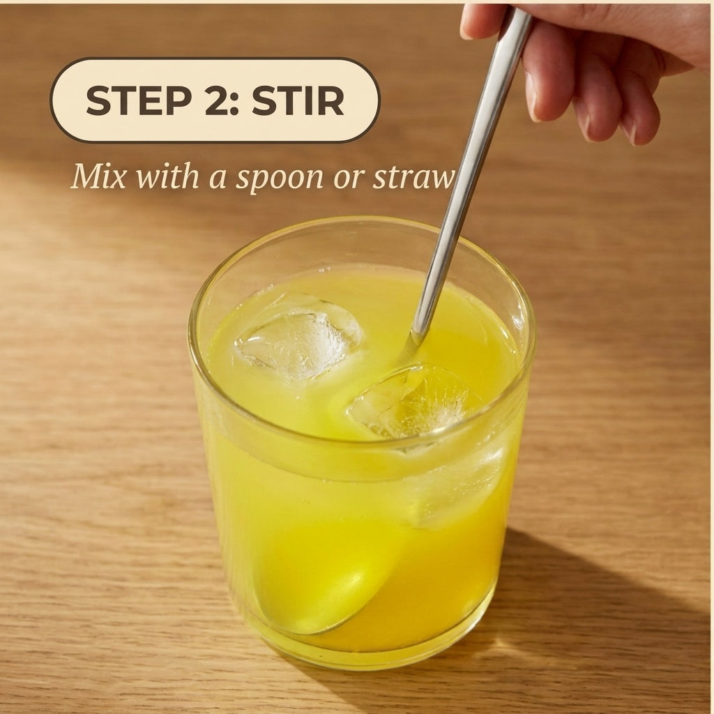 Step 2: Stir — mix with a spoon or straw